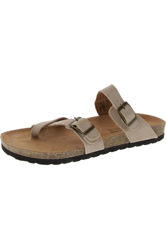 Womens Gracie Leather Flat Footbed Sandals