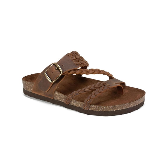White Mountain Womens Hayleigh Leather Slides Footbed Sandals