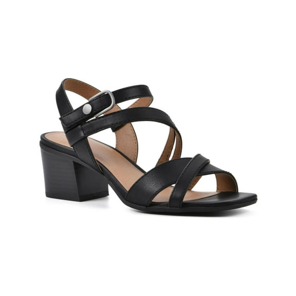 White Mountain Womens LET GO Faux Leather Ankle Strap Block Heel