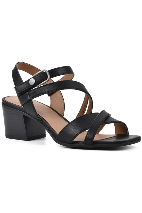 Womens LET GO Faux Leather Ankle Strap Block Heel