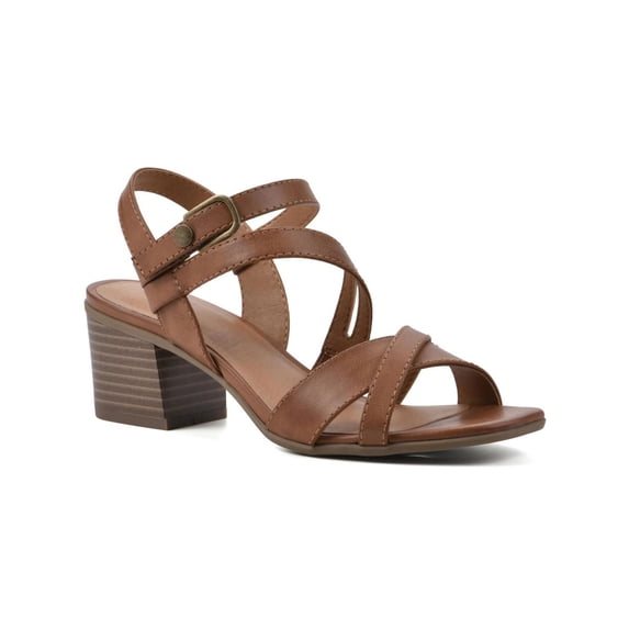 White Mountain Womens LET GO Faux Leather Ankle Strap Block Heel