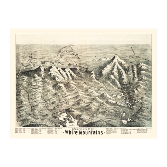 White Mountains Art, 1890 Vintage Map of White Mountains New Hampshire, NH History Wall Decor Gift, Old White Mountains Map - 36" x 24" Unframed Print