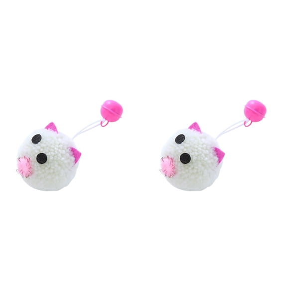 White Mouse Cat Toy with Bell, Soft Plush Chewing Doll for Kittens 2 Pieces, Interactive Pet Playing Prop, Durable Boredom Relief Toy 3.5 Inch