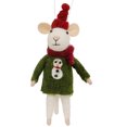 thumbnail image 1 of White Mouse Ornament - Wool Mouse in Green Snowman Sweater Christmas Ornament, 1 of 3
