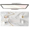 thumbnail image 1 of White Mouse Pad, Cute Marble Large Desk Mat, PU Leather Desk Protector Mousepad, Gold Grey Striped Waterproof Computer Keyboard Gaming Mouse Pads, Non Slip Extended Writing Pad 31.5" x 15.7", 1 of 6
