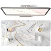 Large Mouse Pad, Cute Pink Desk Mat for Desktop, Women Girls PU Leather Waterproof Gaming, Rose Gold Marble Computer PC Laptop Protector Writing Pads for School Office Home 31.5" x 15.7"