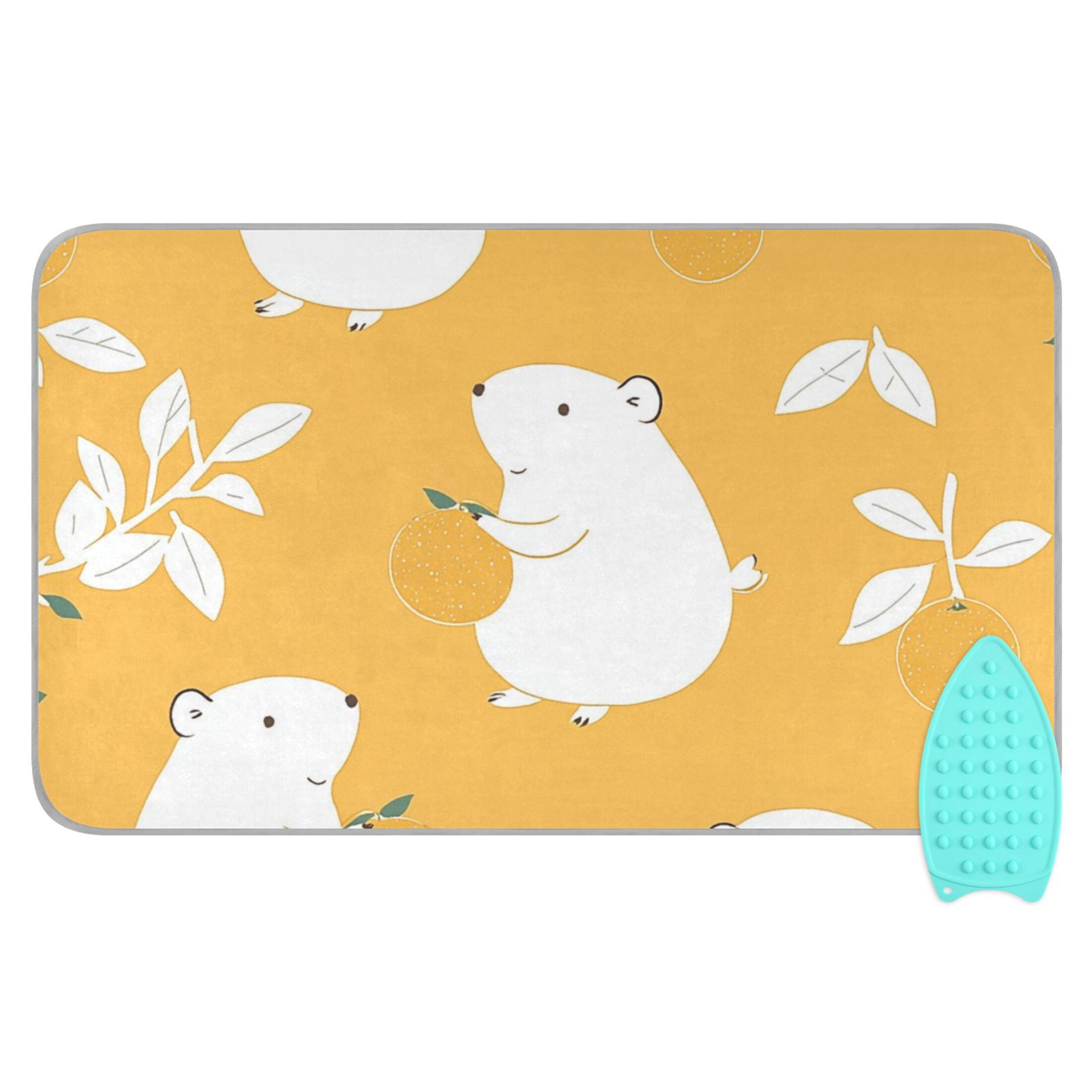White Mouses Oranges Leaves Ironing Mat Blanket Portable Travel Ironing Pad Heat Resistant Pad 47.2" x 27.6”
