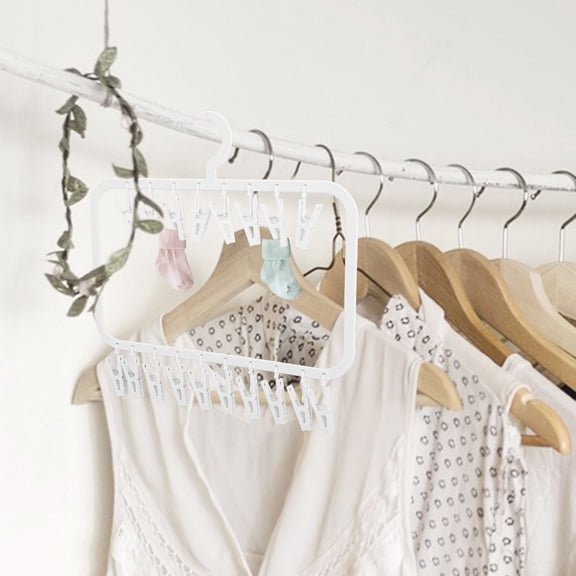 White Multi Clip Clothes Hanger for Efficient Closet Storage and Drying