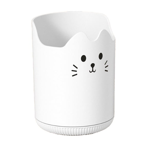 White Multi Functional Desktop Pen Holder, Rotating Storage Box With Compartments, Plastic Material For Stationery, Cosmetics, And Office Supplies, 4.5X3.5X3.5In 0.18Lb