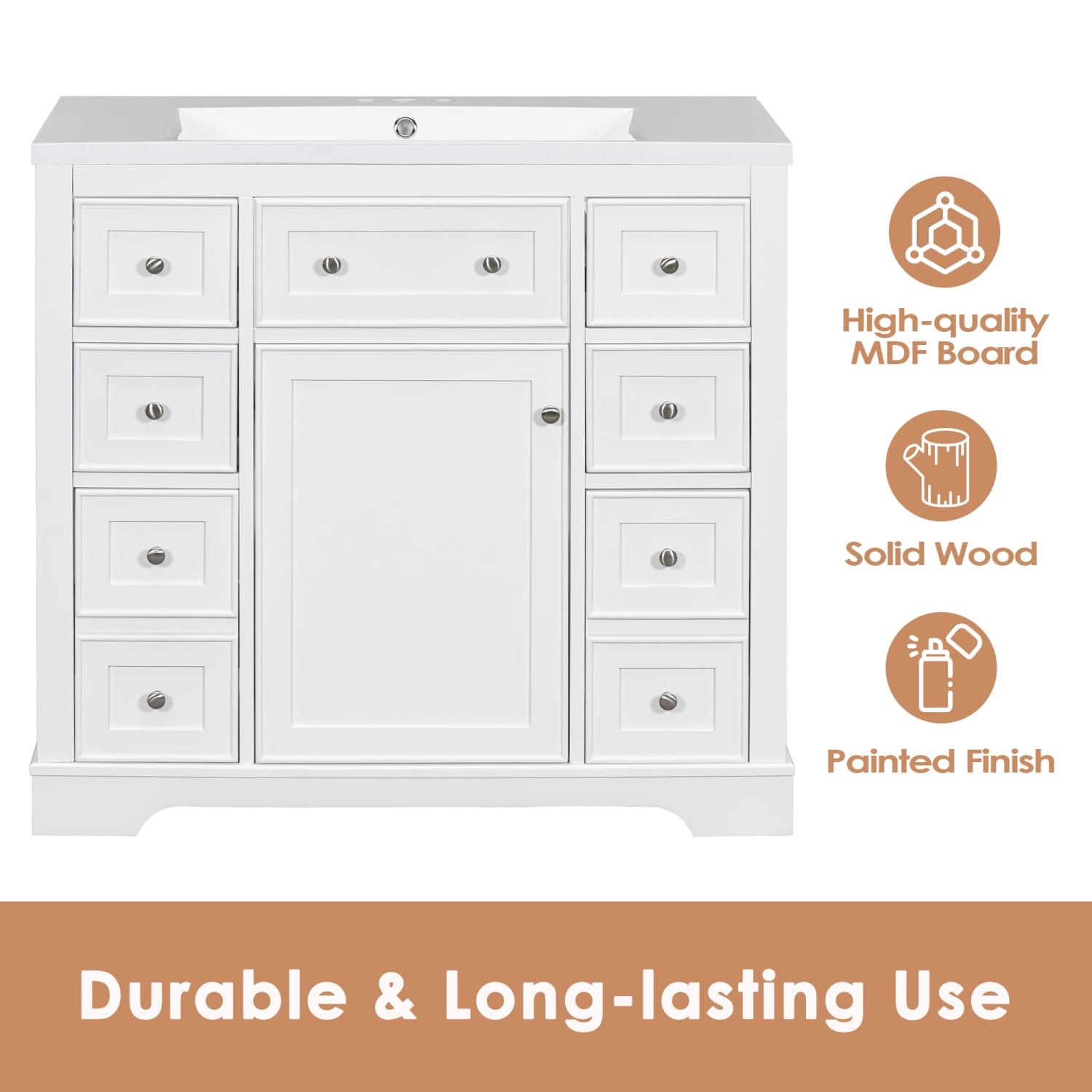 White Multi-Functional Drawer Divider Bathroom Vanity Cabinet Base Only ...
