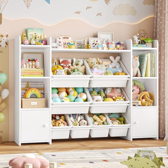 White Multi-Grid Toy Storage Shelf Large Capacity Children Bookshelf for Playroom Bedroom
