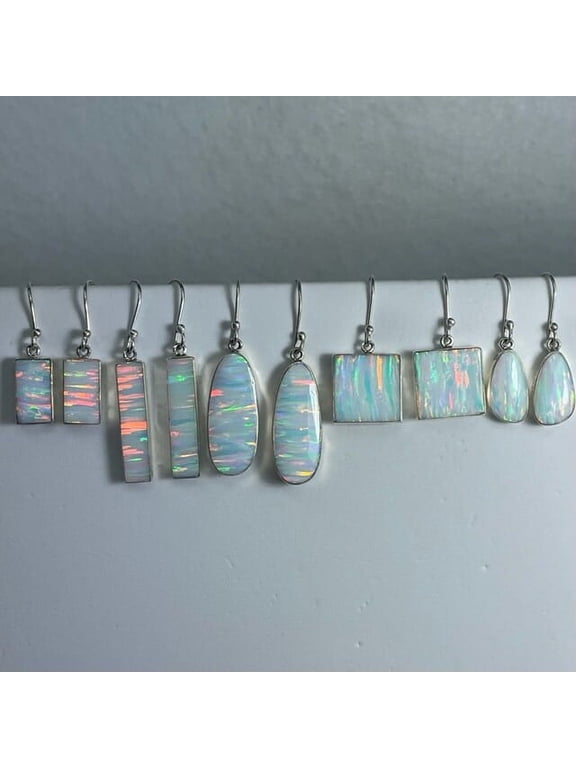 White Multicolor Opal Sterling Silver Dangle Earrings Assorted Shapes