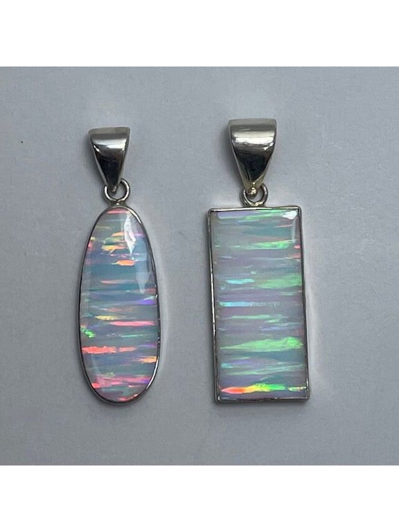 White Multicolor Opal Sterling Silver Pendants Assorted Shapes