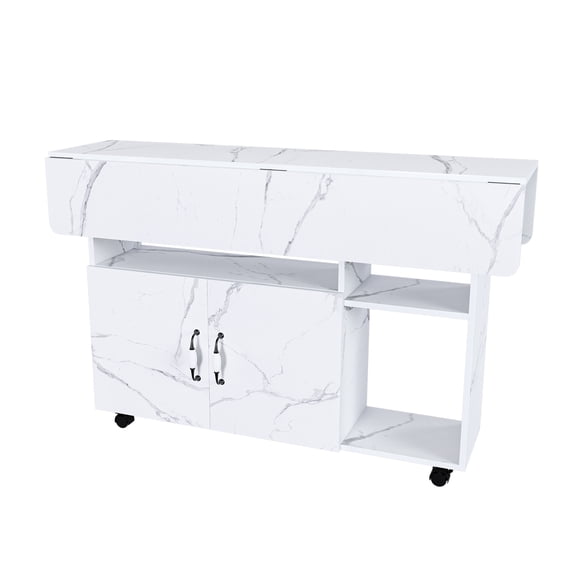 White Multifunctional Folding Dining Table MDF | Space-Saving | Storage & Lockable Casters