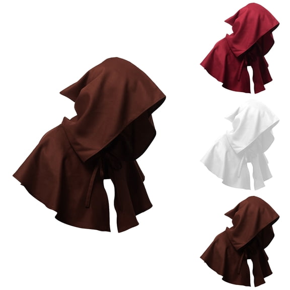 White Multifunctional Hooded Cowl Polyester Medieval Gothic Cape Cosplay Men Women Ren Faire Costume One Size