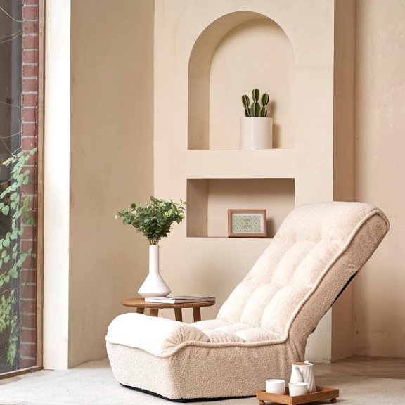 White Multifunctional Single Sofa, Adjustable Backrest, Thick Foam-Padded Cushion, Rectangular Lazy Sofa, Modern, for Living Room, Bedroom