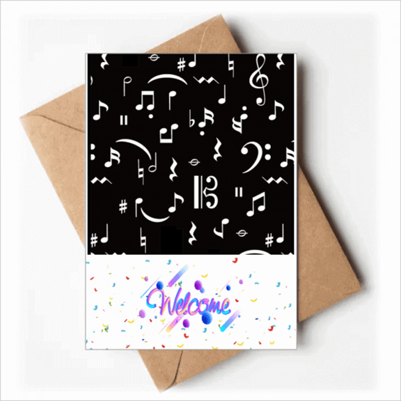 White Music Bar And Notes Black Welcome Back Greeting Cards Envelopes Blank