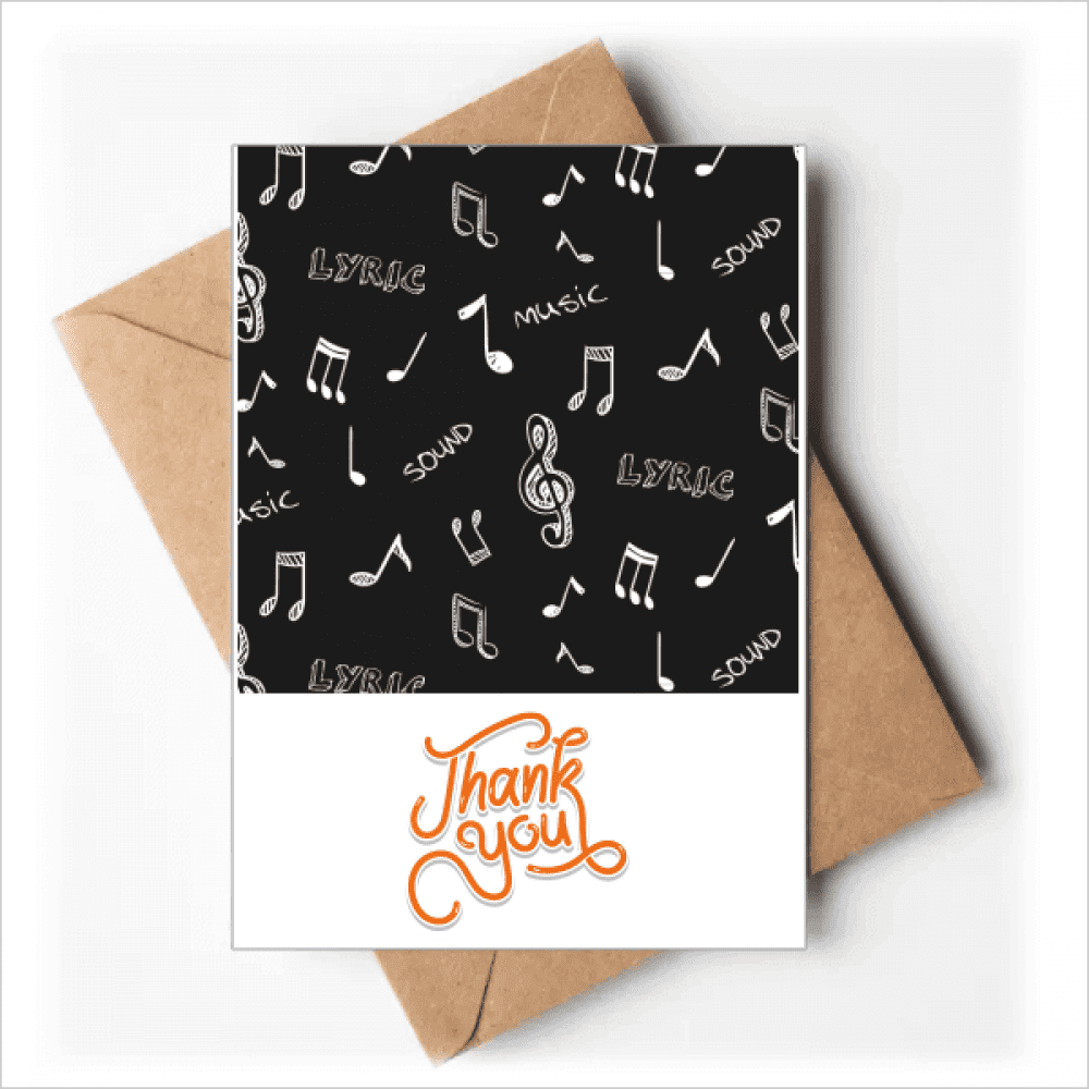 White Music Lyrics And Notes Black Thank You Cards Envelopes Blank Note