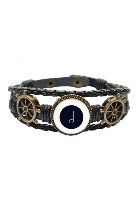 White Music Mim Notes Black Leather Braided Ocean Bracelet Wristband