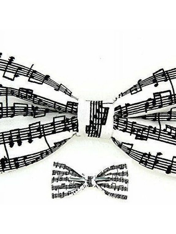 White Music sheet Notes Bow Tie Wedding Prom Adjustable Groomsmen Teens Adults - New with box/tags