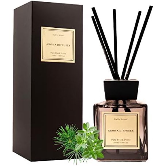 White Musk Cedar Reed Diffuser Freshen Up Your Living Space Transform Your Home with Natural Fragrance Room Scent Diffuser with 5 Diffuser Sticks 7.04 oz - Black