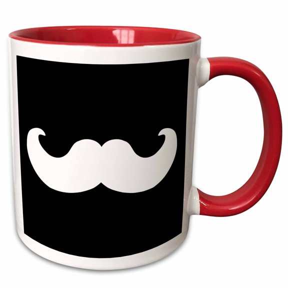 3drose, White Mustache on Black - Ironic Hipster Moustache - Humorous - Fun - Whimsical - Silly - Funny, 11oz Two-tone Red Mug