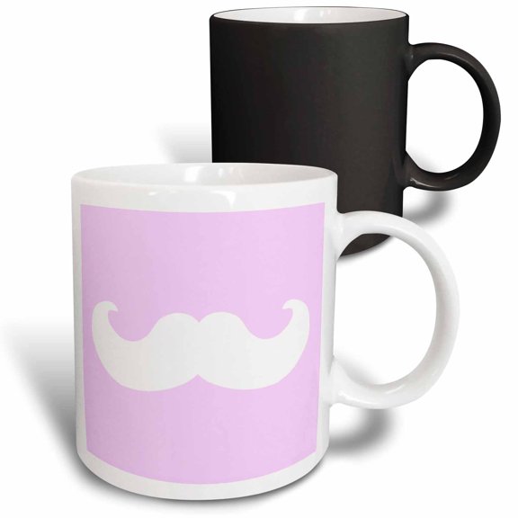 3drose, White Mustache on Pastel Pink - Ironic Hipster Moustache - Humorous - Fun - Whimsical - Funny, 11oz Magic Transforming Mug