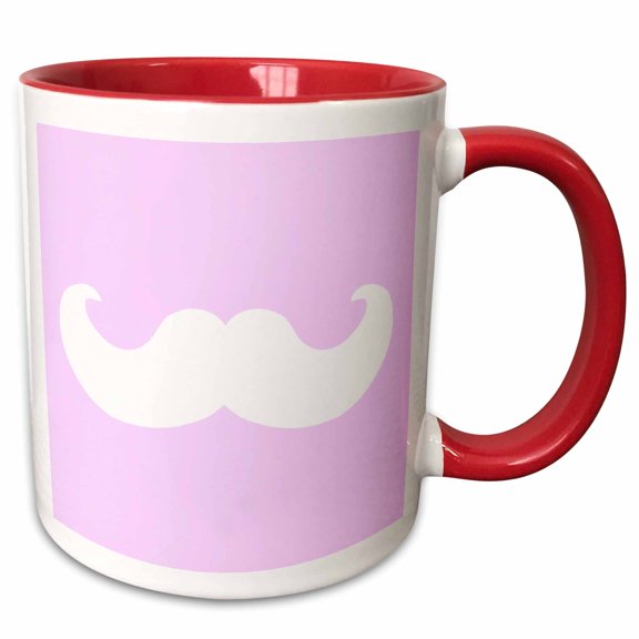 3drose, White Mustache on Pastel Pink - Ironic Hipster Moustache - Humorous - Fun - Whimsical - Funny, 11oz Two-tone Red Mug