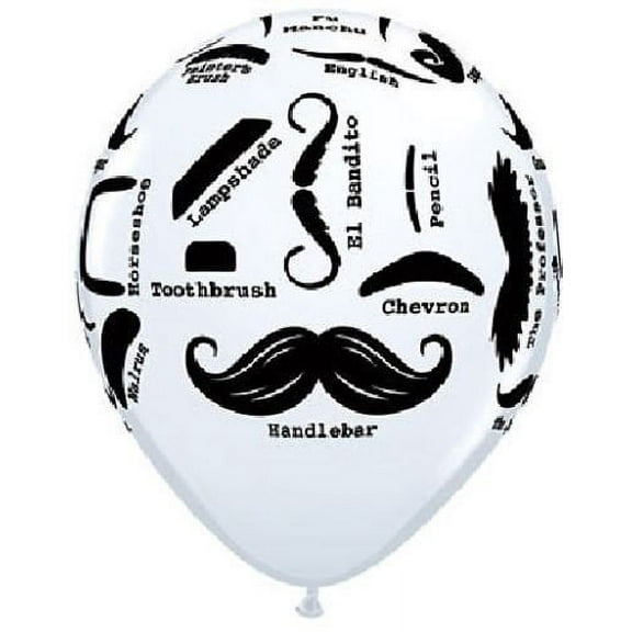 White Mustache Stash Bash Styles Smile Gender REVEAL (6) LATEX Party BALLOONS