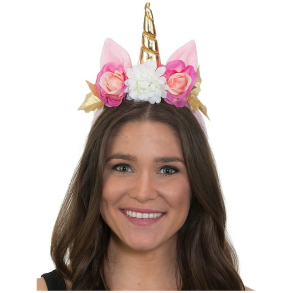 White Mystical Magical Unicorn Horn Headband With Flowers Costume Accessory