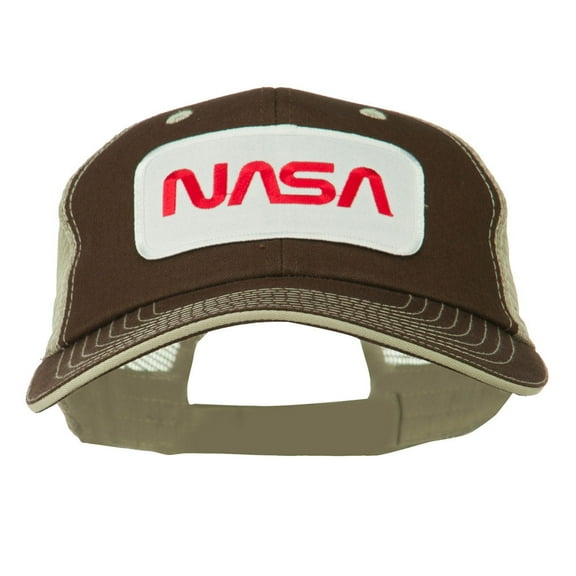 White NASA Big Size Cotton Twill Mesh Patched Cap - Brown Beige XL-3XL