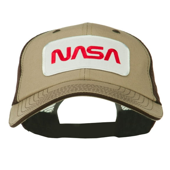 White NASA Big Size Cotton Twill Mesh Patched Cap - Khaki Brown XL-3XL