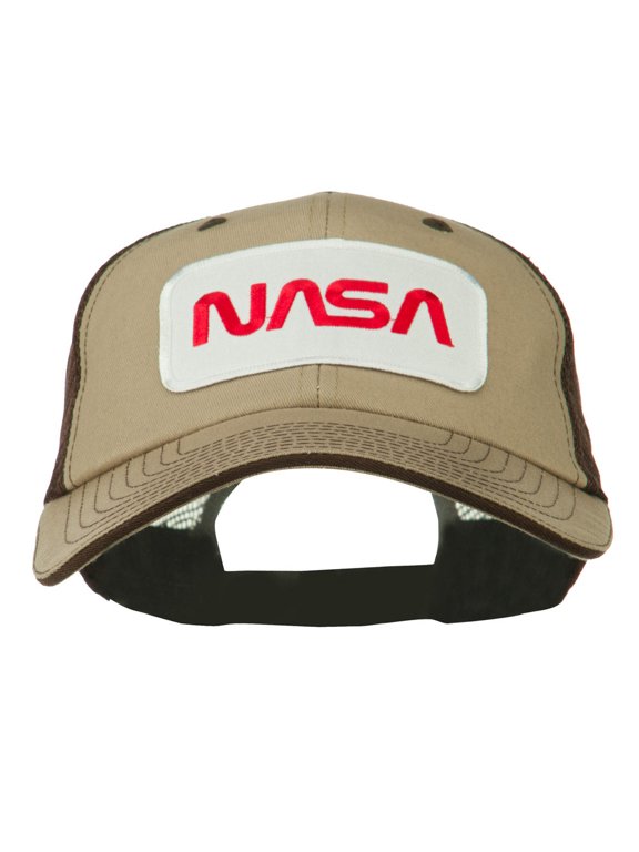 White NASA Big Size Cotton Twill Mesh Patched Cap - Khaki Brown XL-3XL