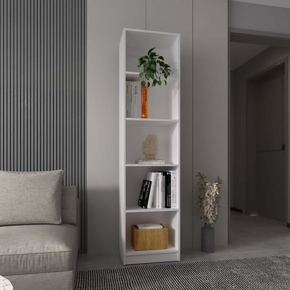 White Narrow 5-Shelf Bookcase for Small Spaces
