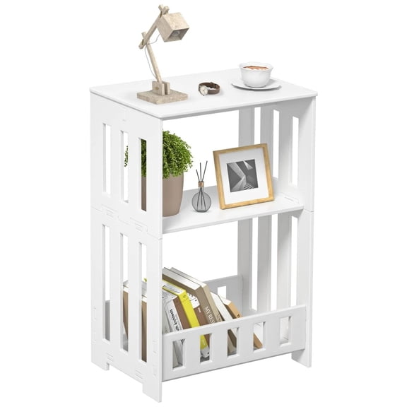 White Narrow Display Shelf Small Bookcase 3 Tier End Table Night Stand