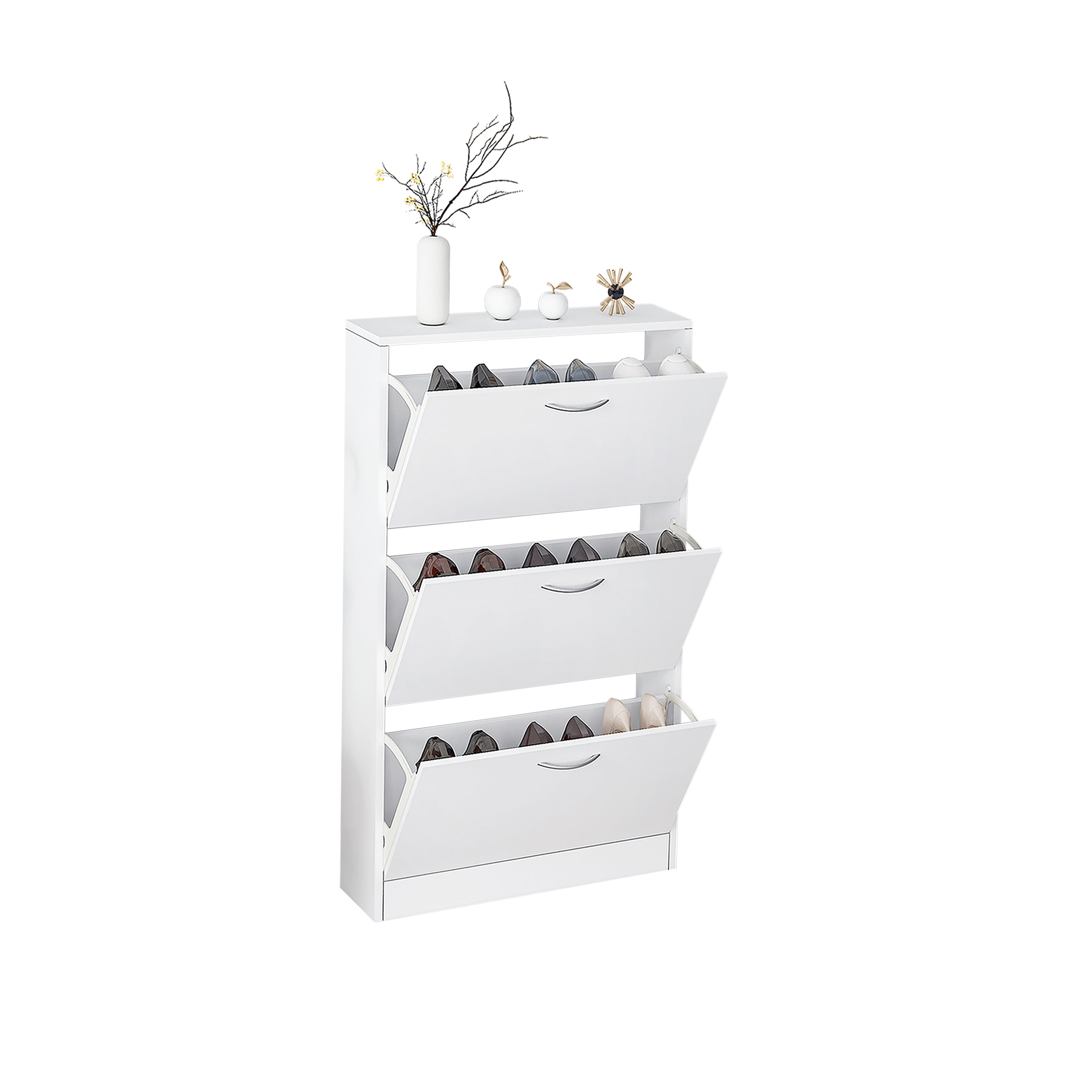 White Engineered Wood 3-Tier Flip Down Shoe Cabinet