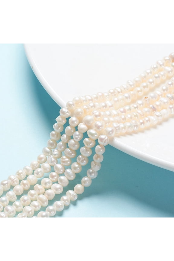 White Natural Cultured Freshwater Pearl Beads Strands Nuggets Creamy 5~6mm Hole: 0.8mm about 62pcs/strand 13.77 inch~14.17 inch