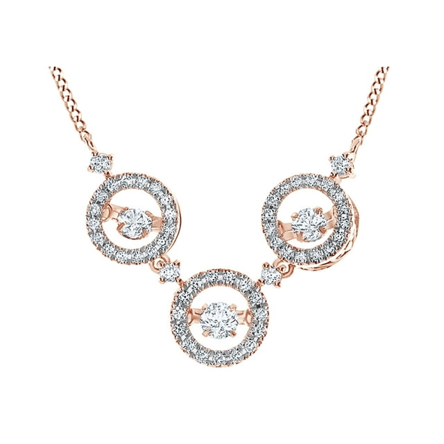 AFFY White Natural Dancing Natural Diamond Three Circle Necklace in 14K Solid Rose Gold (0.5 Ct)
