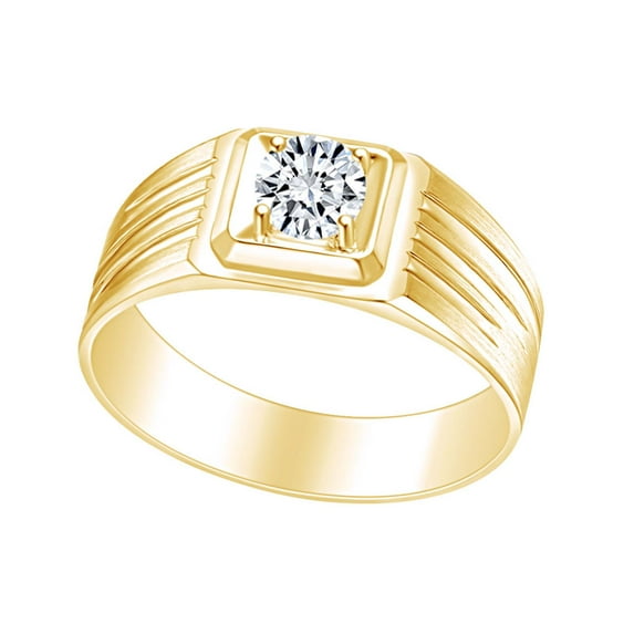 AFFY White Natural Diamond Accent Anniversary Wedding Band Ring 14k Solid Yellow Gold (I-J Color, I2-I3 Clarity, 0.08 Cttw) Ring Size-13.5