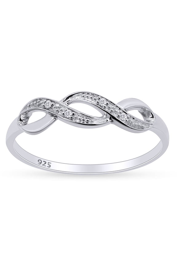 White Natural Diamond Accent Cross Over Ring In 14k White Gold Over Sterling Silver (0.02 Cttw) Ring Size-8.5