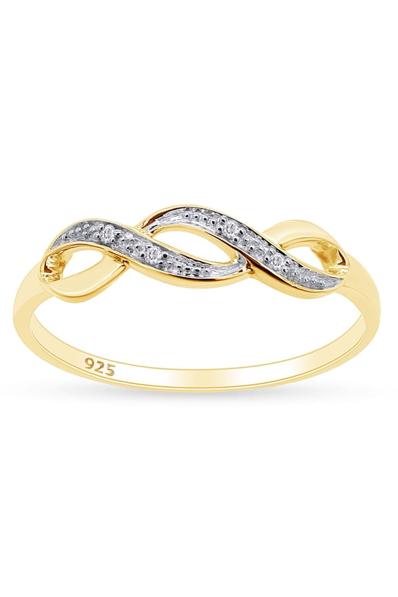 White Natural Diamond Accent Cross Over Ring In 14k Yellow Gold Over Sterling Silver (0.02 Cttw) Ring Size-8