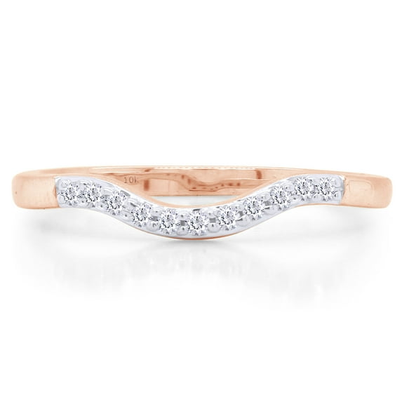 AFFY White Natural Diamond Accent Curved Matching Wedding Band Ring In 10k Rose Gold (0.06 Cttw), Ring Size 9