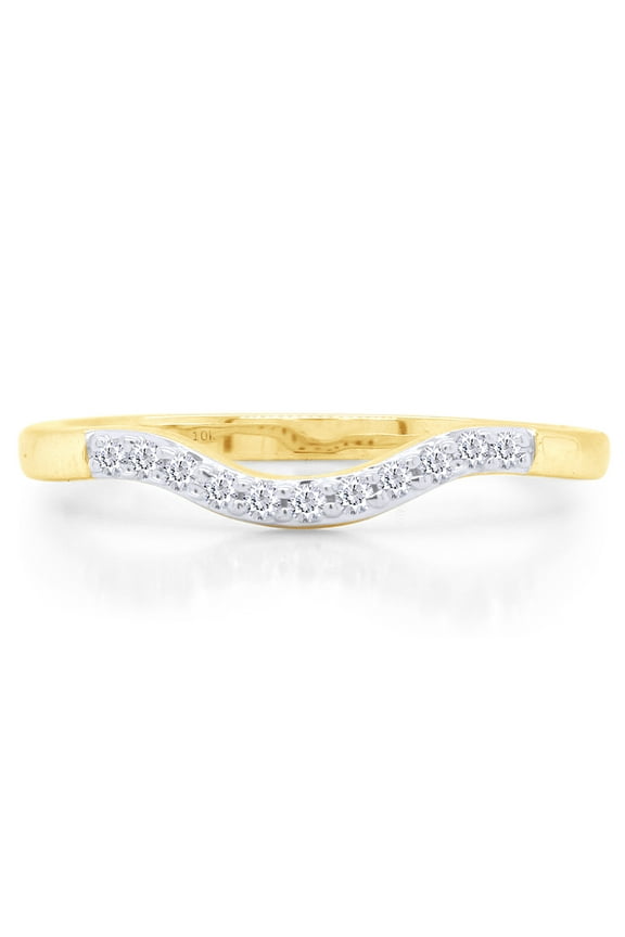 White Natural Diamond Accent Curved Matching Wedding Band Ring In 10k Yellow Gold (0.06 Cttw), Ring Size 14