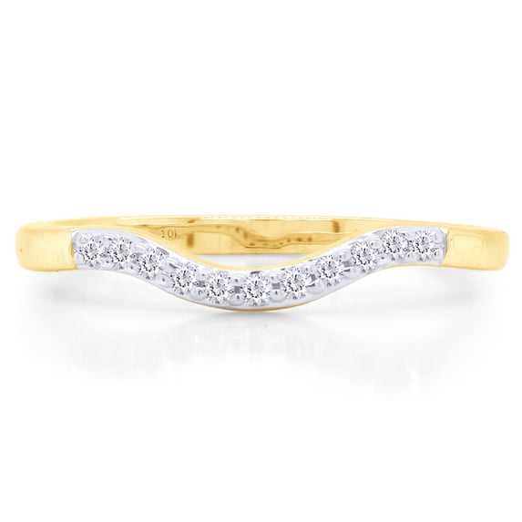 AFFY White Natural Diamond Accent Curved Matching Wedding Band Ring In 10k Yellow Gold (0.06 Cttw), Ring Size 8