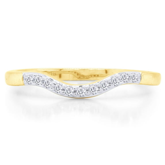 AFFY White Natural Diamond Accent Curved Matching Wedding Band Ring In 10k Yellow Gold (0.06 Cttw), Ring Size 9