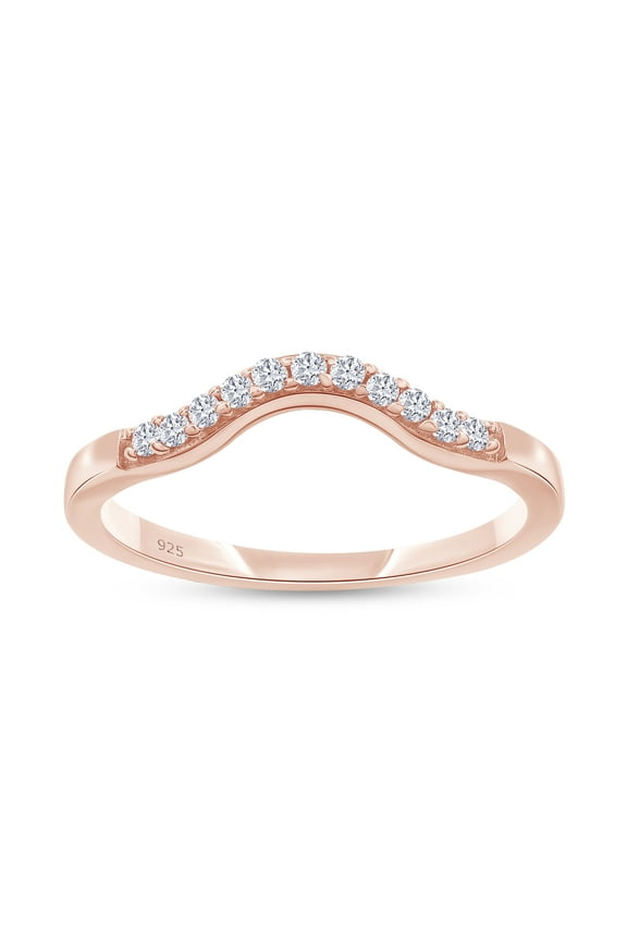 White Natural Diamond Accent Curved Wedding Band Ring In 14k Rose Gold Over Sterling Silver (0.06 Cttw)