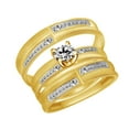 thumbnail image 1 of AFFY White Natural Diamond Accent Engagement & Wedding Trio Band Ring Set In 14k Yellow Gold Over Sterling Silver (0.08 Cttw) Ring Size-11.5, 1 of 1