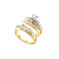 AFFY White Natural Diamond Accent Engagement & Wedding Trio Band Ring Set In 10k Yellow Gold (0.08 Cttw)