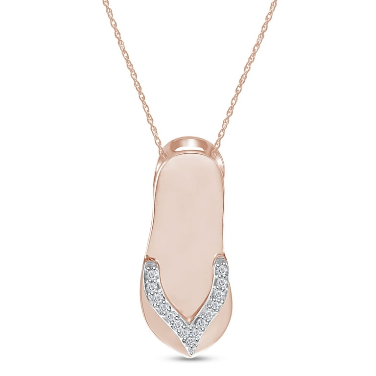 White Natural Diamond Accent Flip Flop Pendant Necklace in 14K