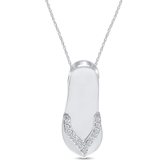 AFFY White Natural Diamond Accent Flip-Flop Pendant Necklace in 14K White Gold Over Sterling Silver